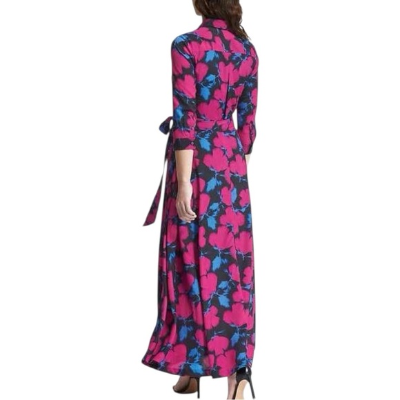 Banana Republic Vibrant Pink and Blue Floral Maxi Shirtwaist Dress. - Picture 2 of 7